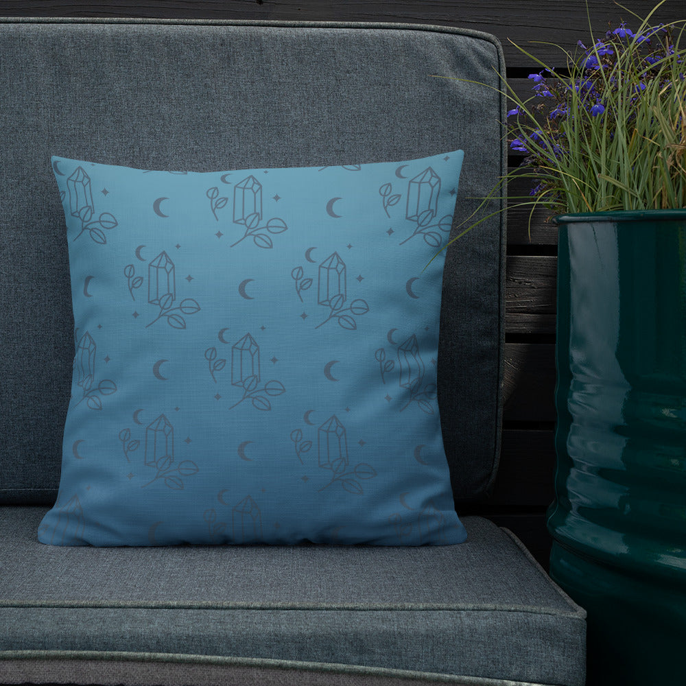 Blue Gradient Crystal Moon Premium Pillow