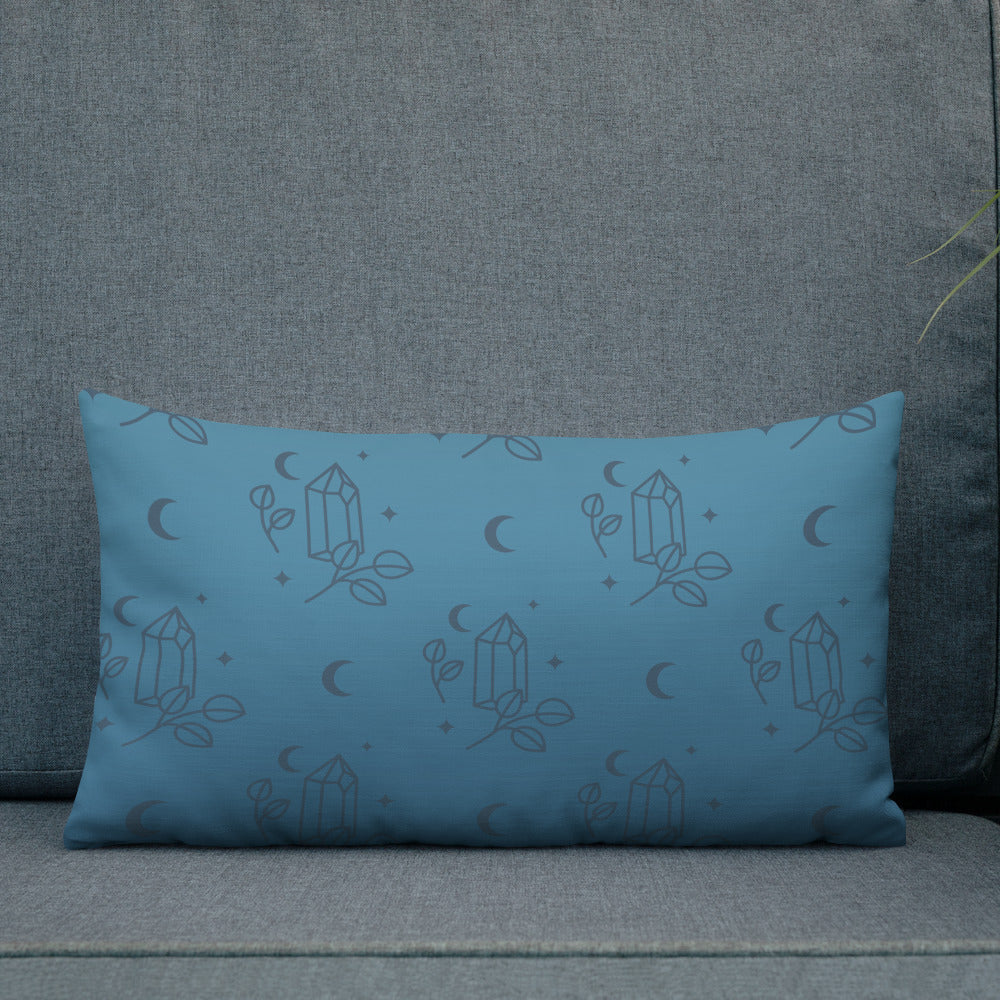 Blue Gradient Crystal Moon Premium Pillow