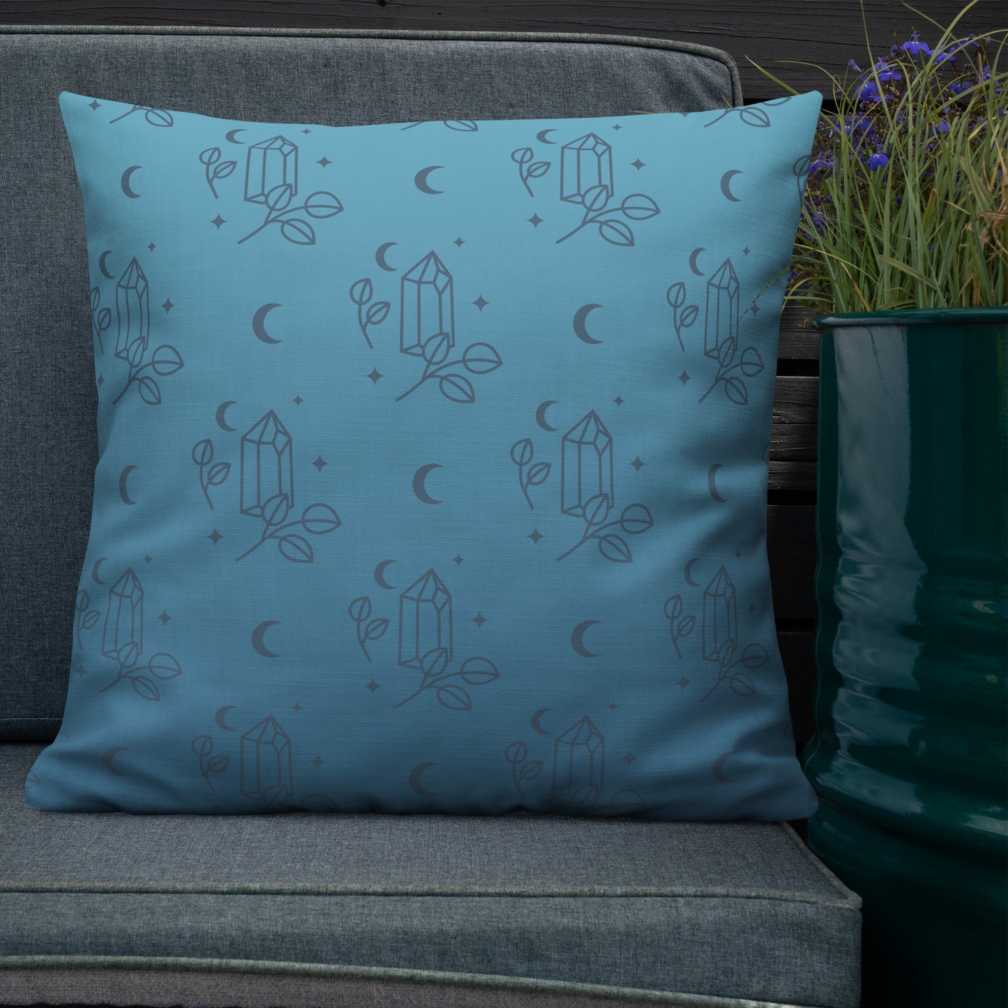 Blue Gradient Crystal Moon Premium Pillow