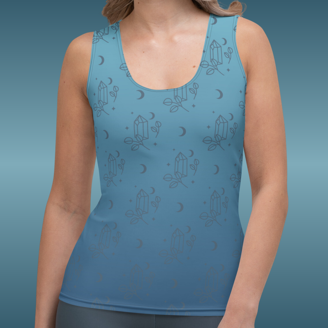 Blue Gradient Crystal Moon Tank Top