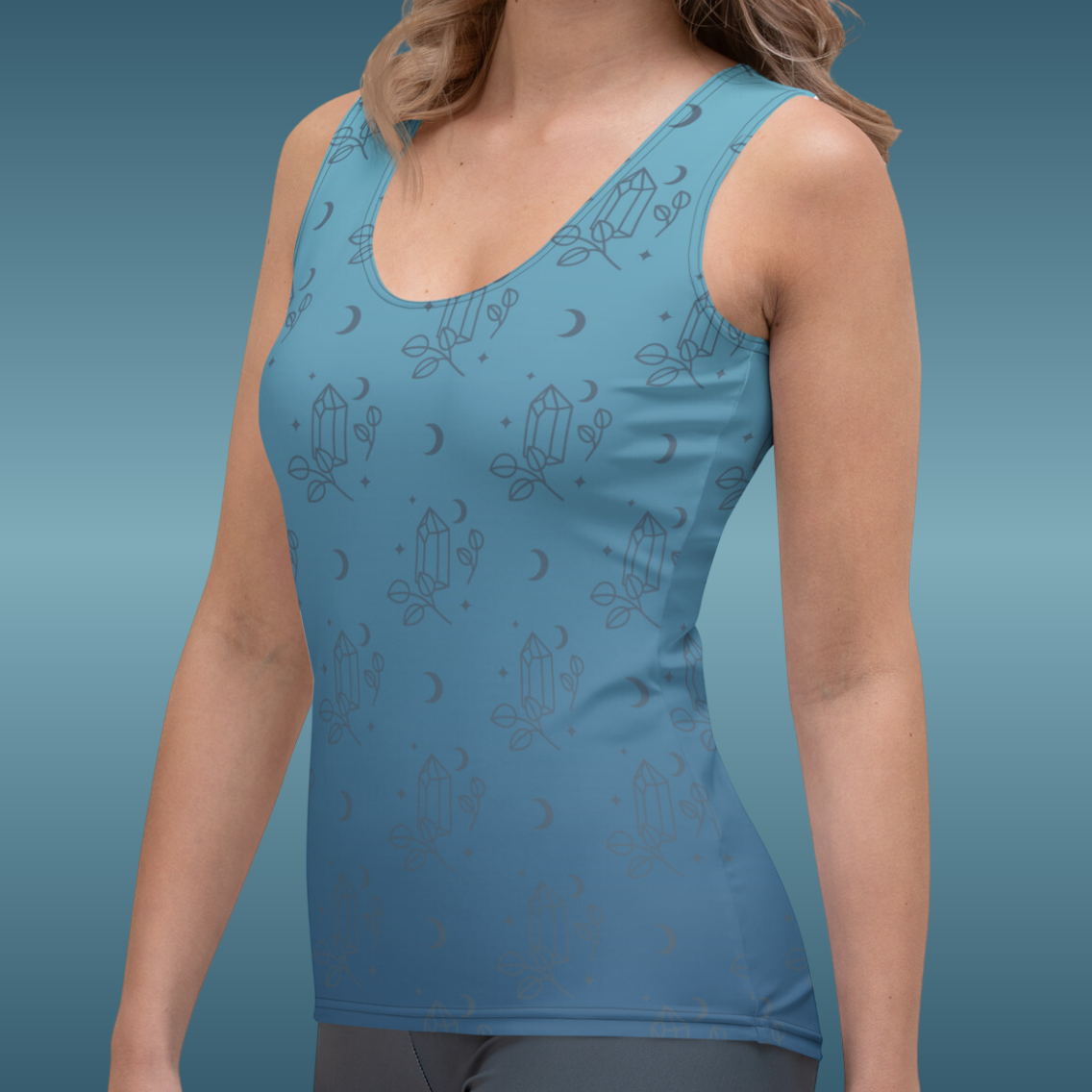 Blue Gradient Crystal Moon Tank Top