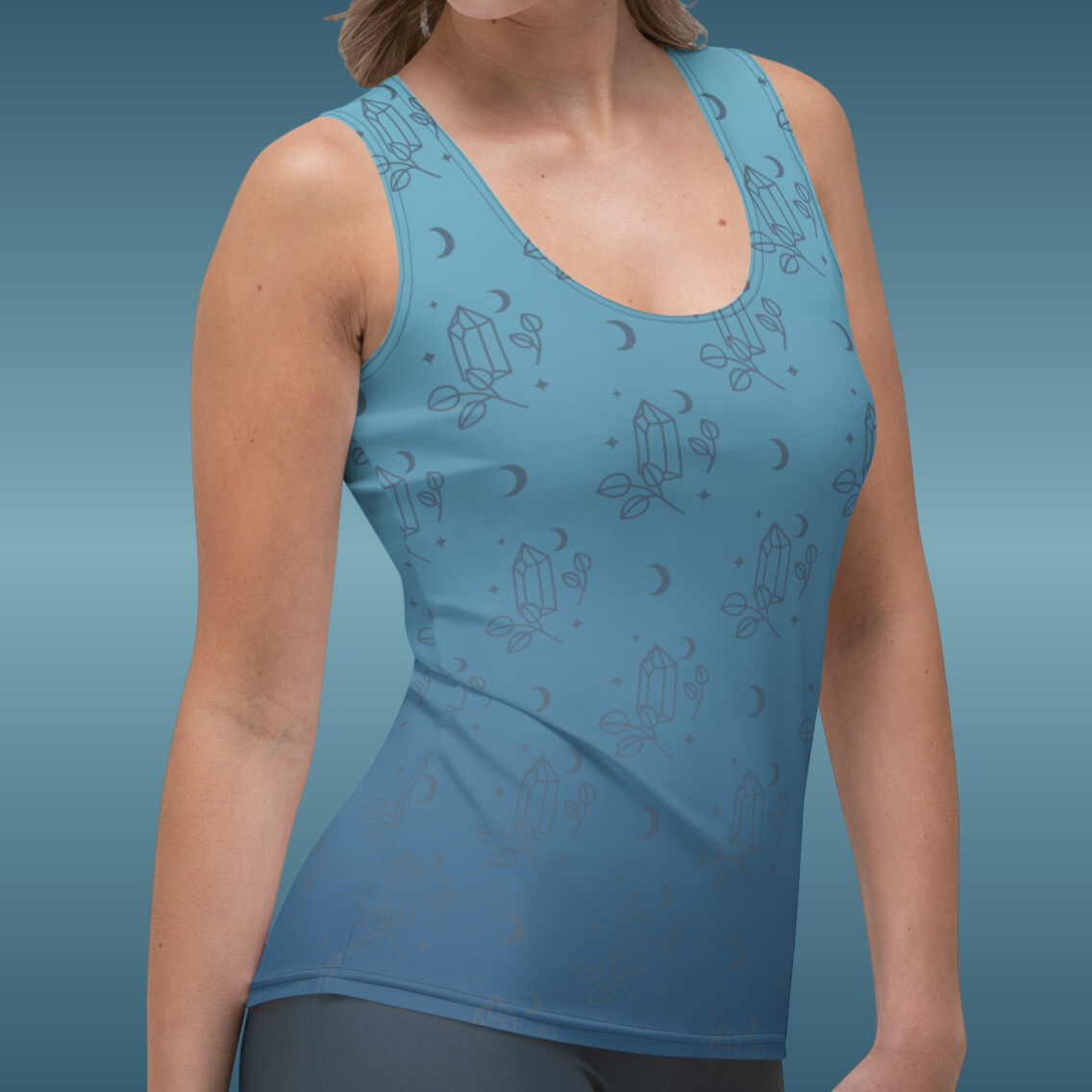 Blue Gradient Crystal Moon Tank Top