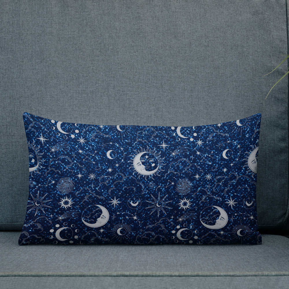 Blue Silver Glitter Moon Premium Pillow