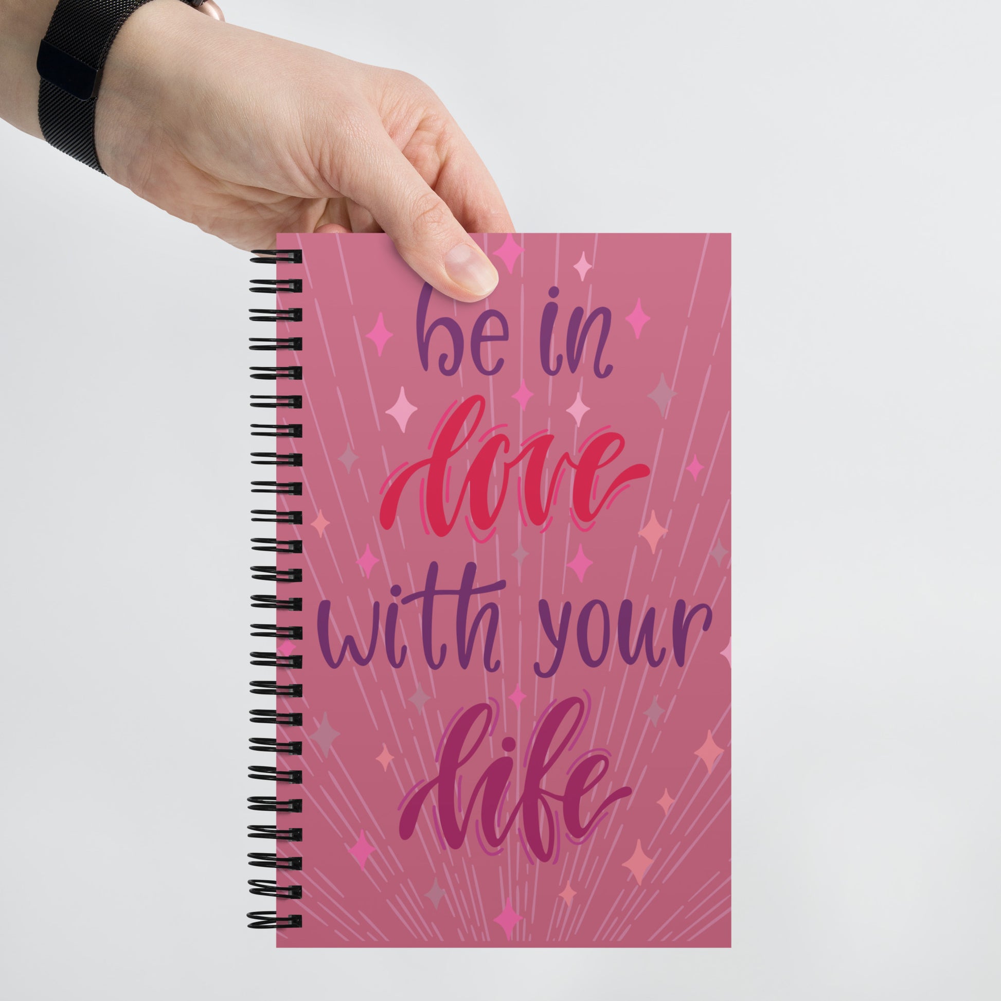 Be in love with your life spiral-notebook-white-front-in hand