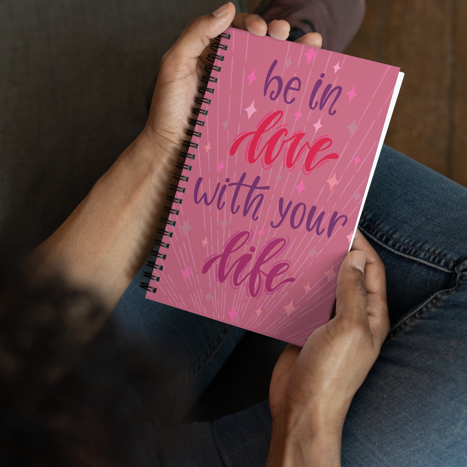 Be in love with your life spiral-notebook-white-front-in hands