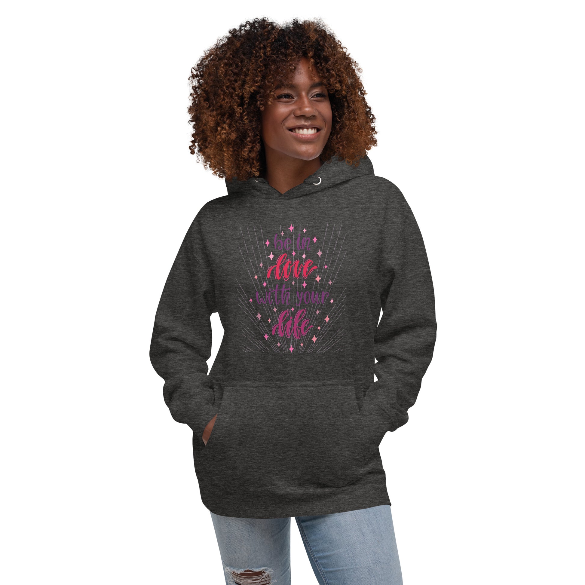 Be in love with your life unisex-premium-hoodie-charcoal-heather-front