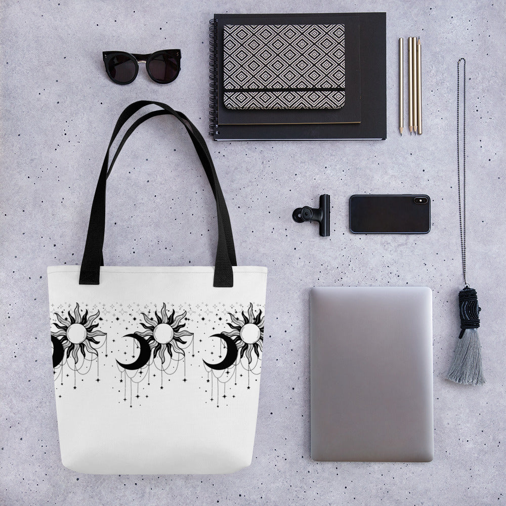 Black White Sun Moon Tote Bag