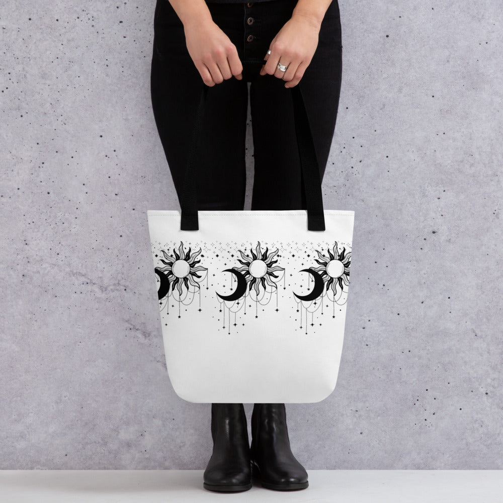 Black White Sun Moon Tote Bag