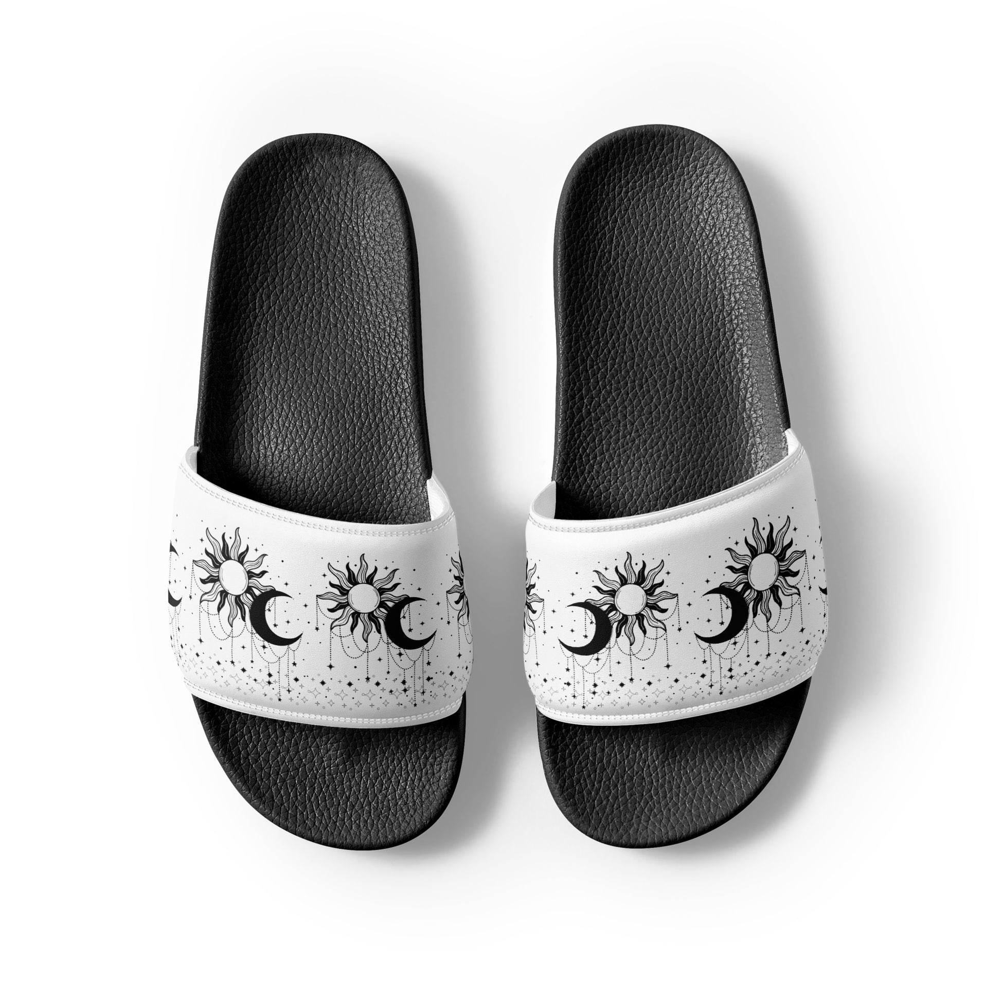 Black White Sun Moon womens-slides-sandals black-front-2