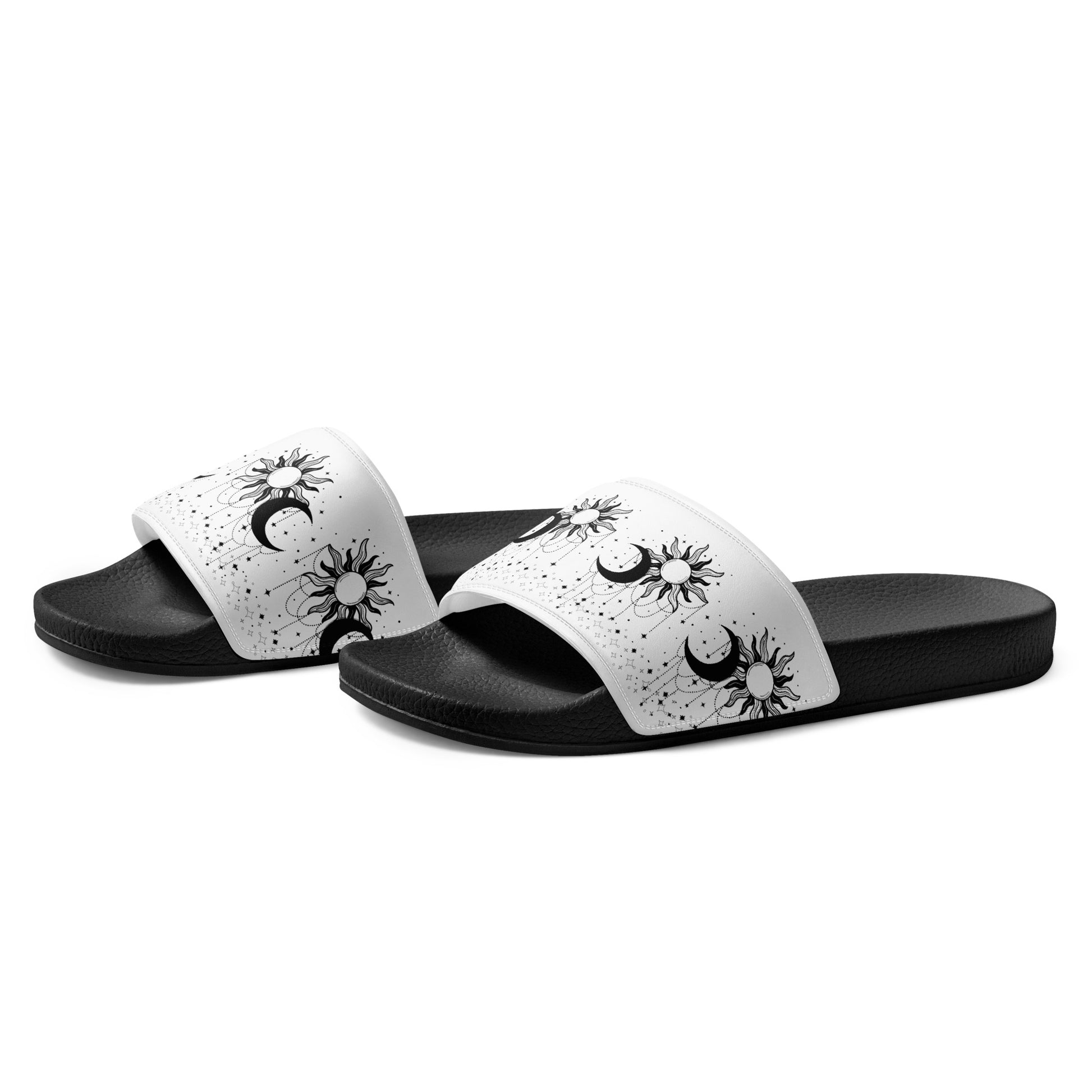 Black White Sun Moon womens-slides-sandals black-left-front