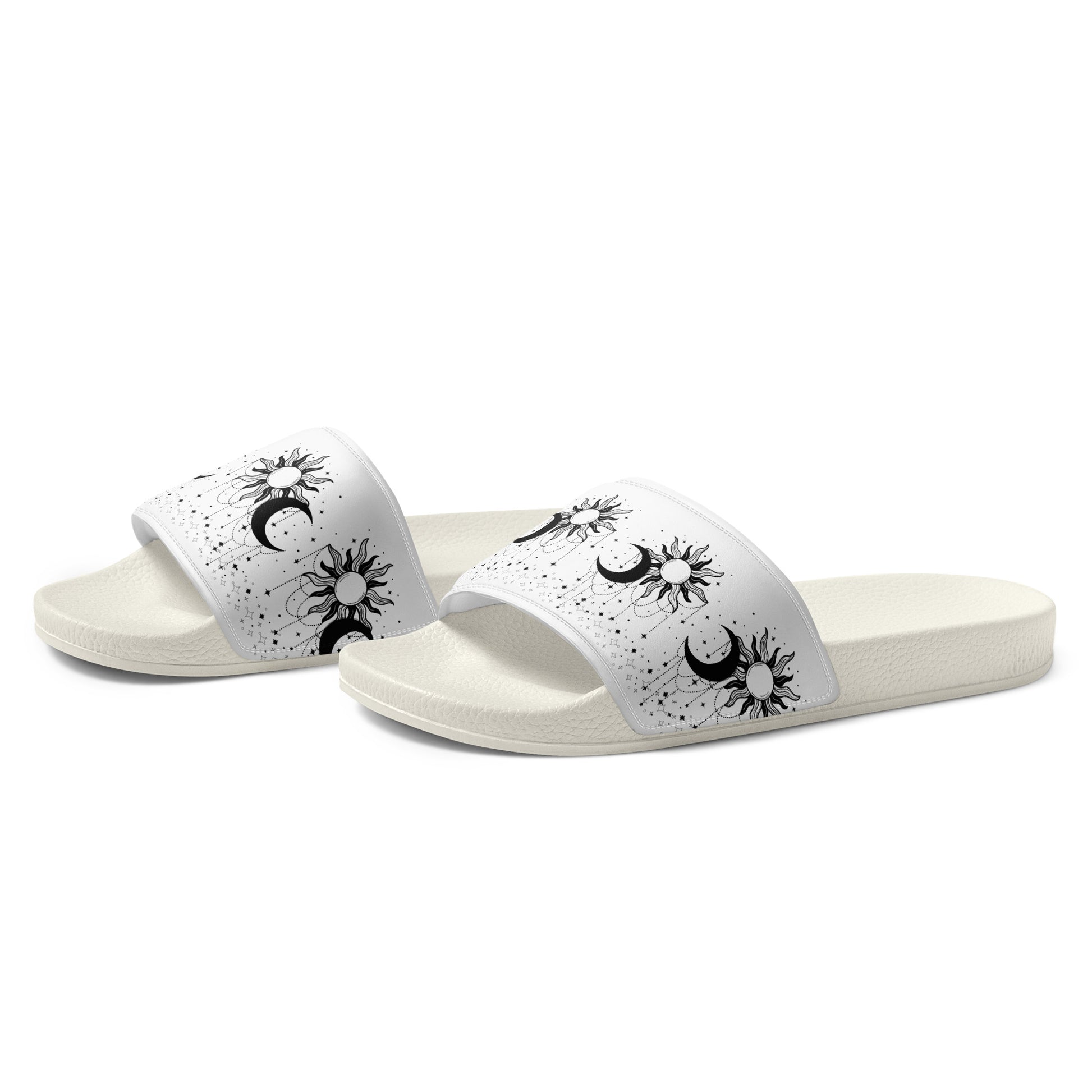 Black White Sun Moon womens-slides-sandals white-left-front