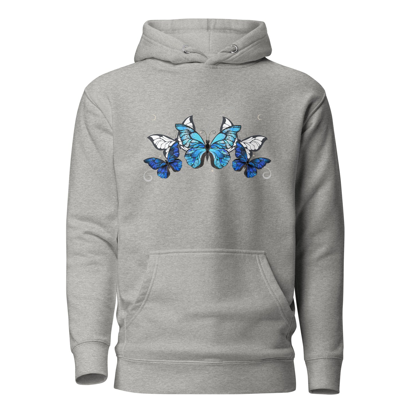 Blue Butterflies unisex-premium-hoodie-carbon-grey-front 1