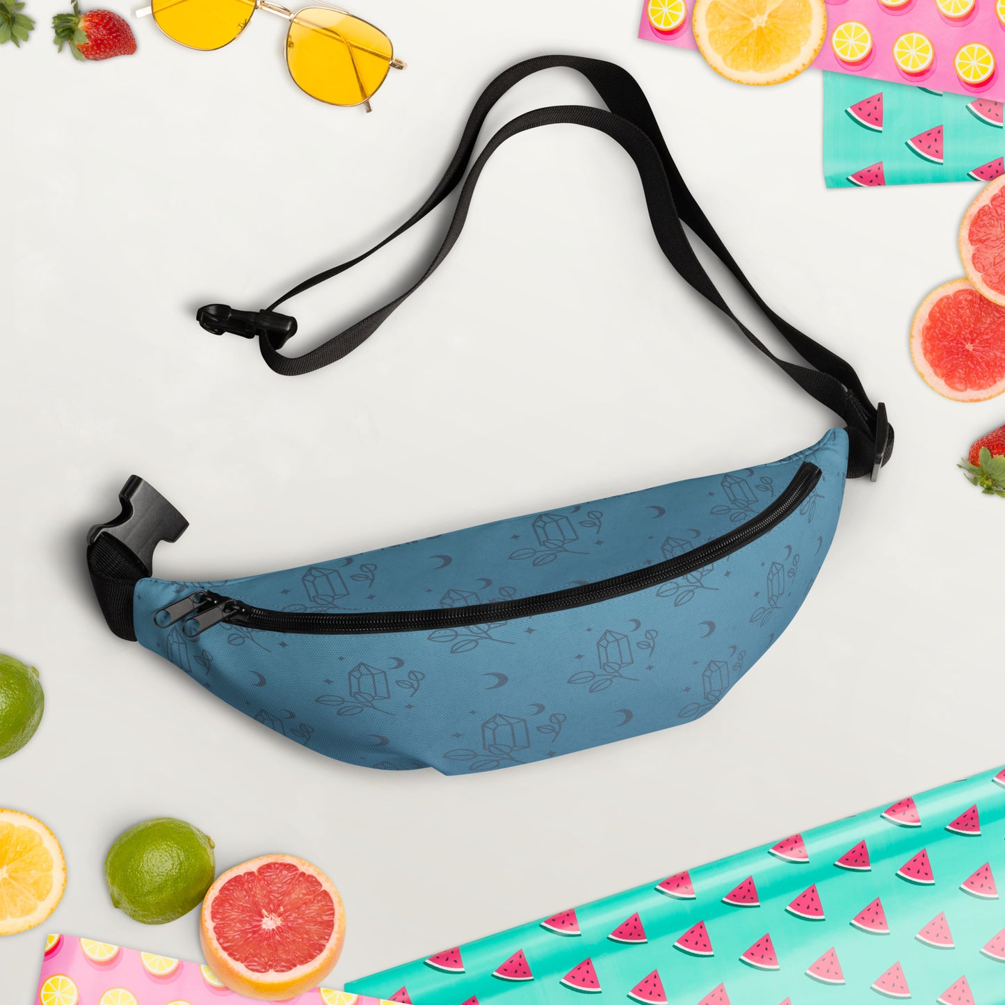 Blue Gradient Crystal Moon Fanny Pack