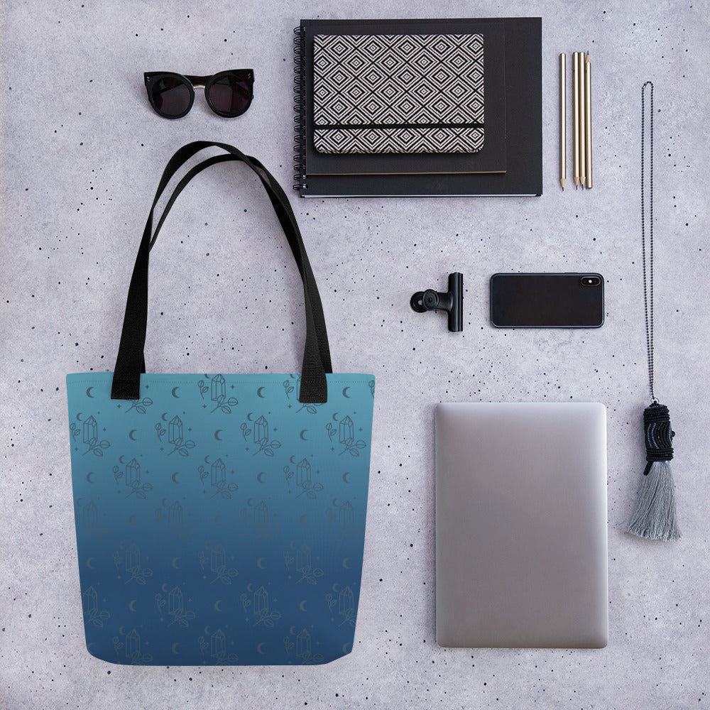 Blue Gradient Crystal Moon Tote Bag