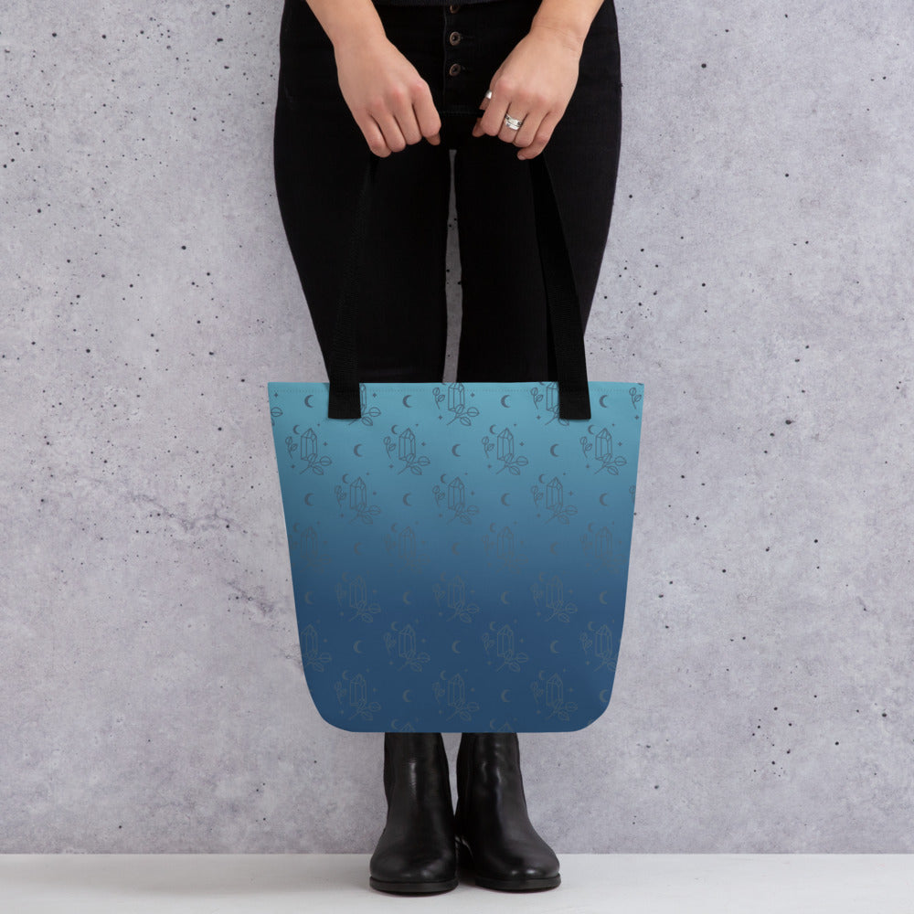 Blue Gradient Crystal Moon Tote Bag