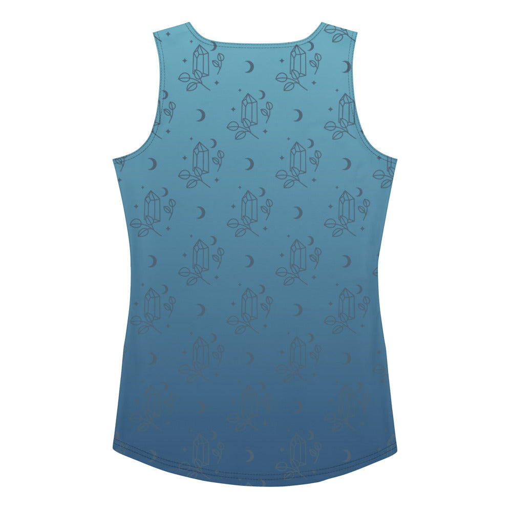 Blue Gradient Crystal Moon Tank Top