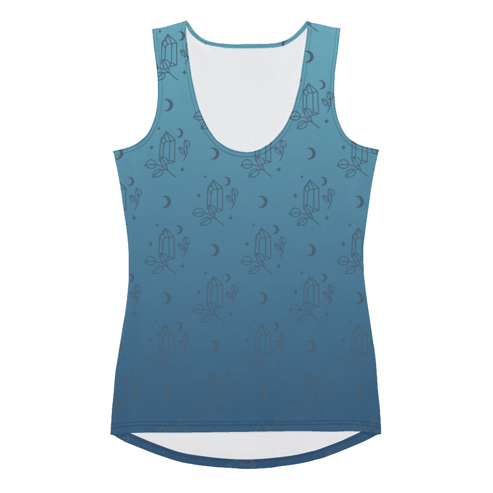 Blue Gradient Crystal Moon Tank Top