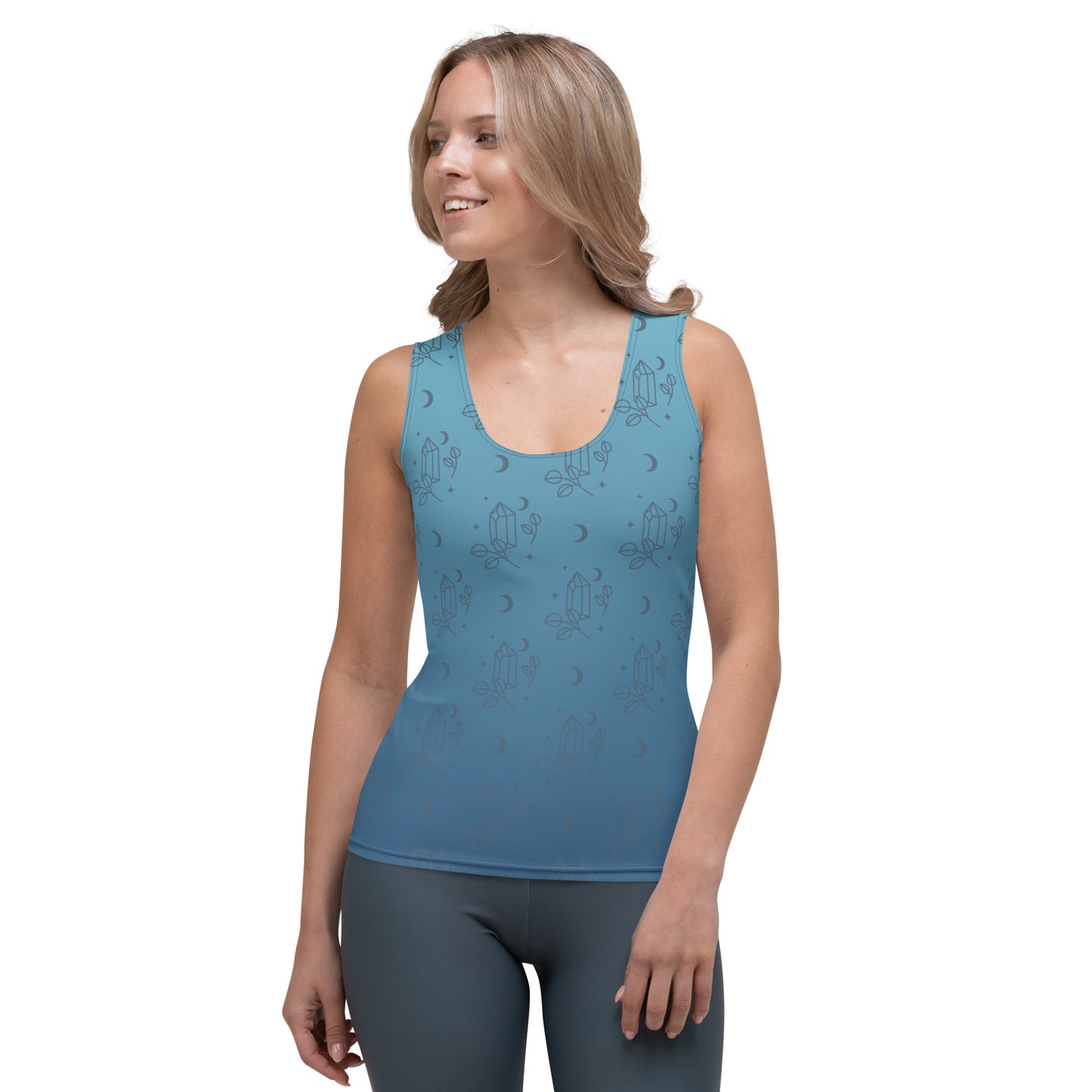 Blue Gradient Crystal Moon Tank Top