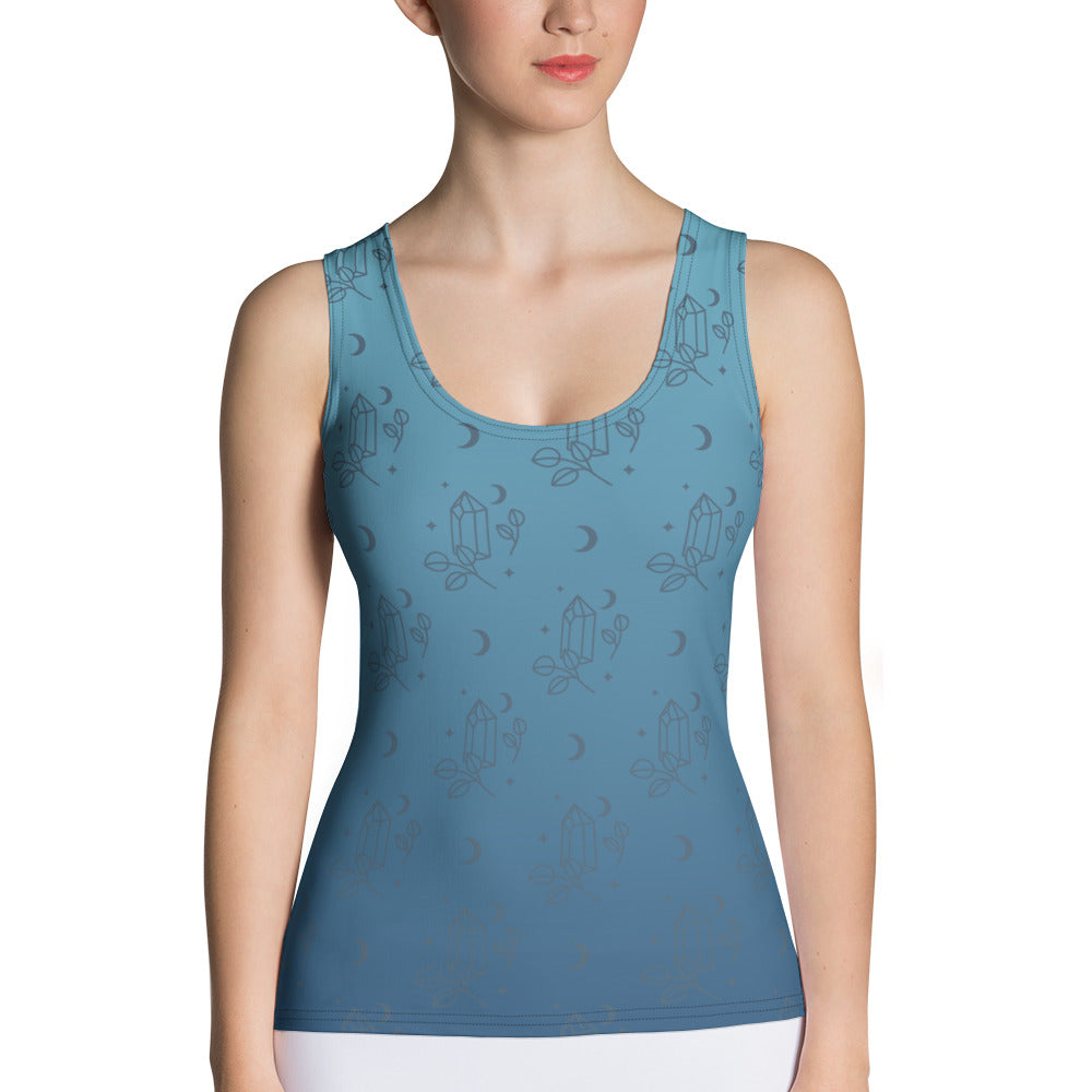 Blue Gradient Crystal Moon Tank Top