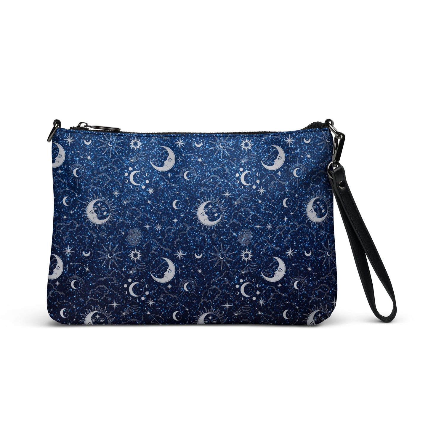 Blue Silver Glitter Moon Crossbody Bag