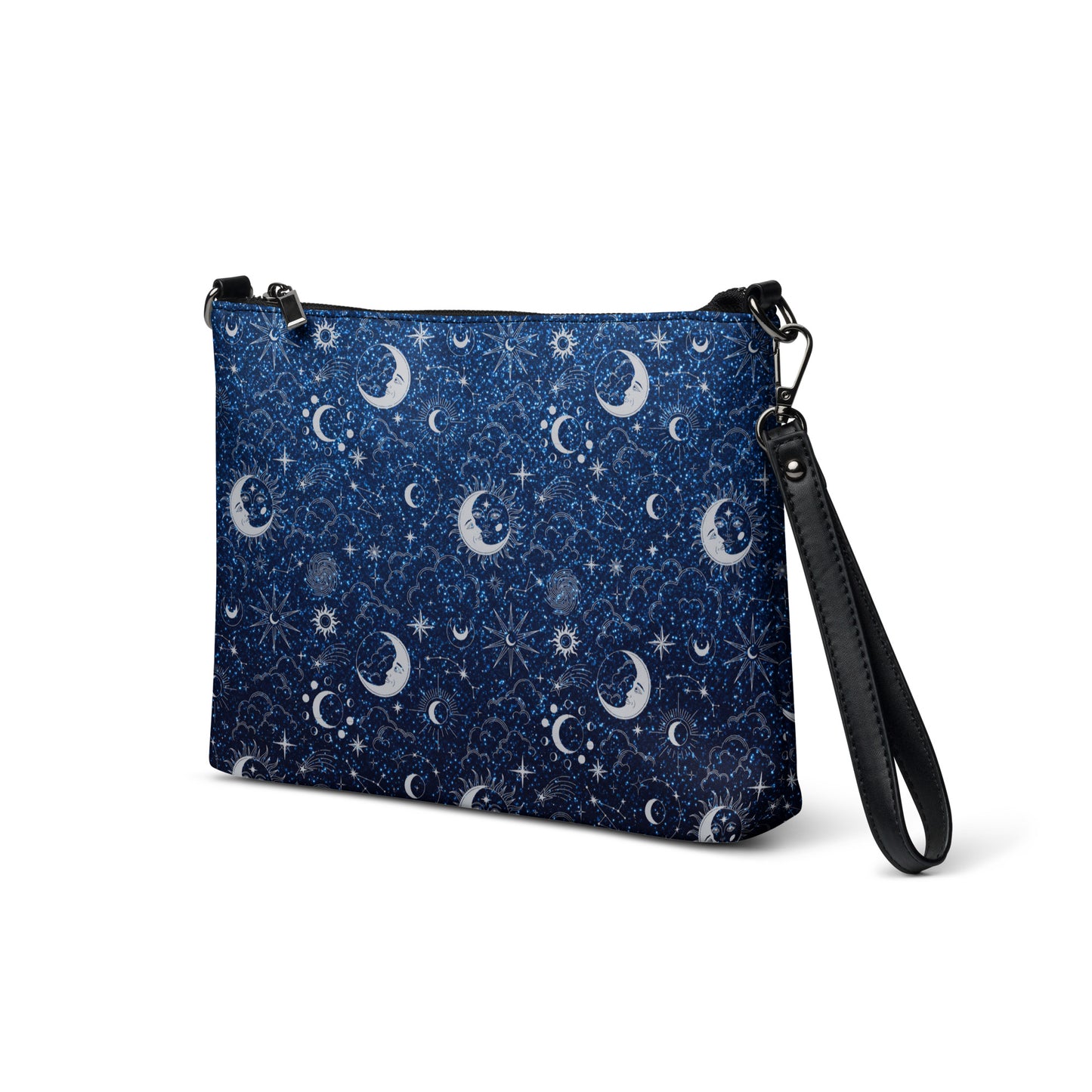 Blue Silver Glitter Moon Crossbody Bag