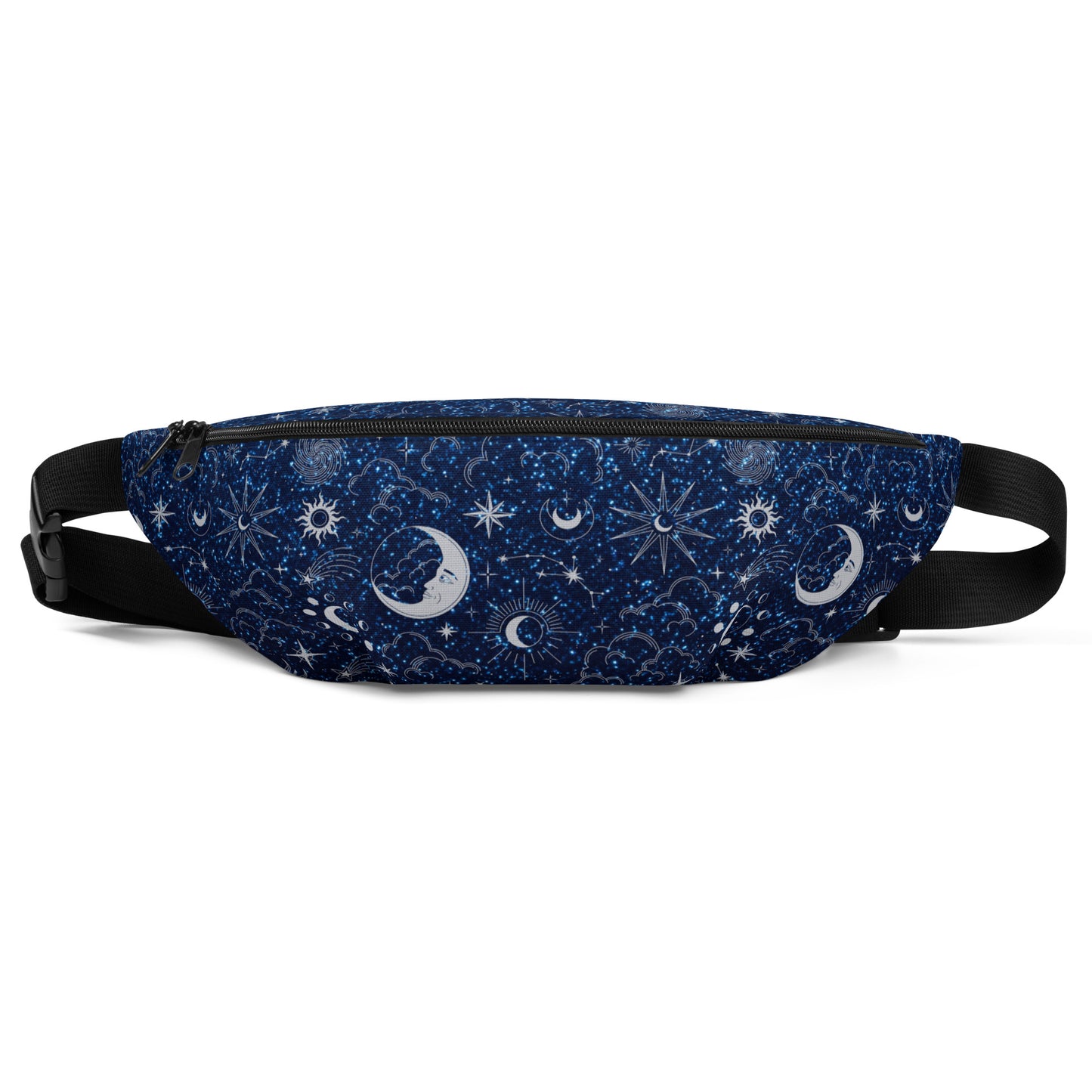 Blue Silver Glitter Moon Fanny Pack