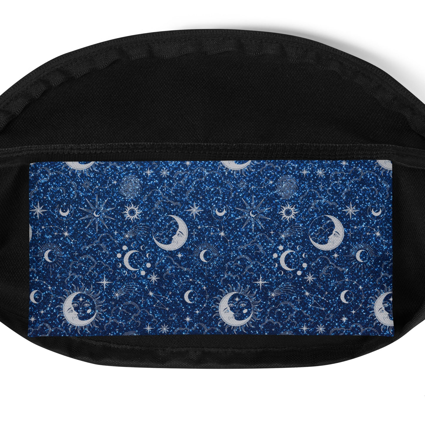 Blue Silver Glitter Moon Fanny Pack