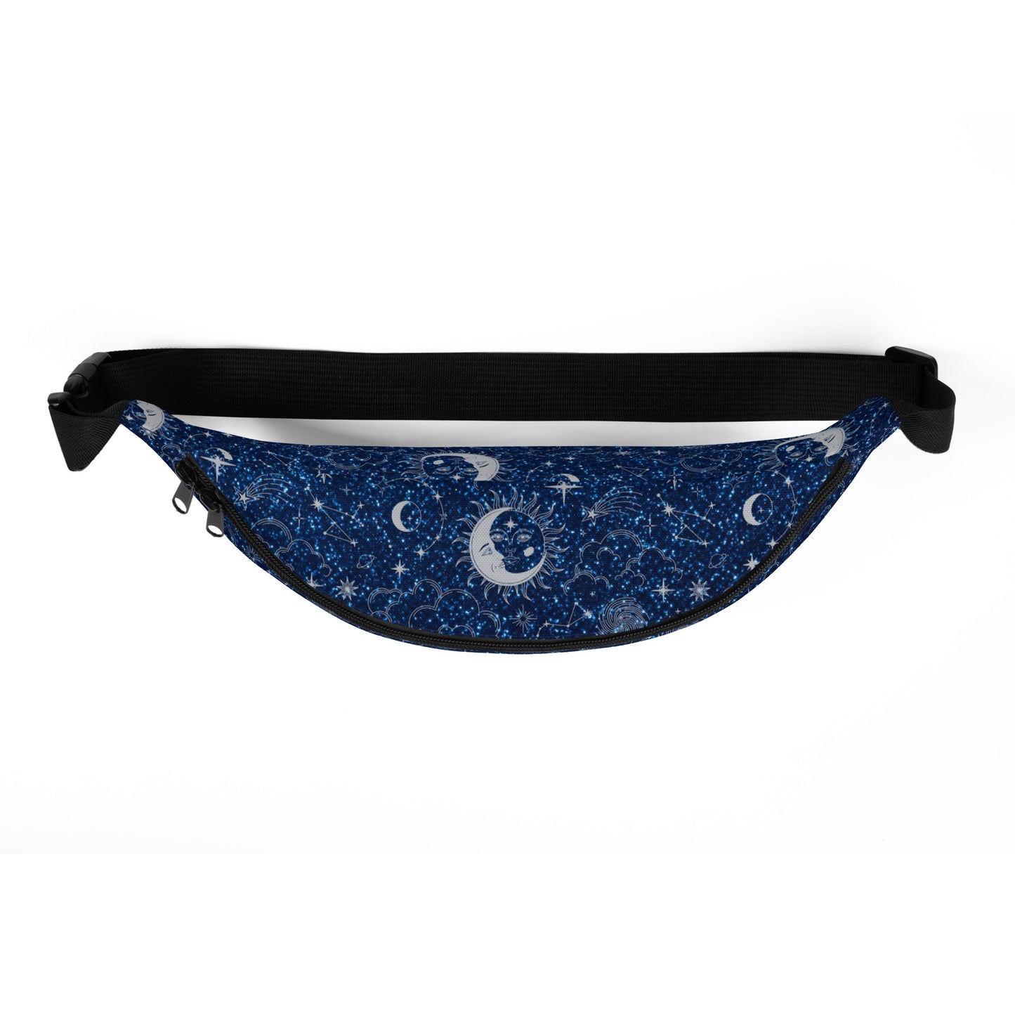 Blue Silver Glitter Moon Fanny Pack