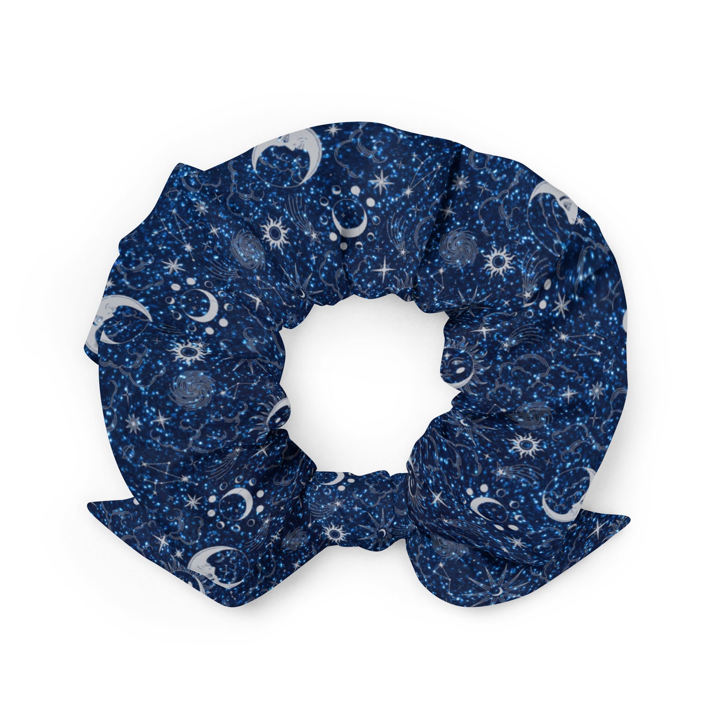 Blue Silver Glitter Moon Scrunchie