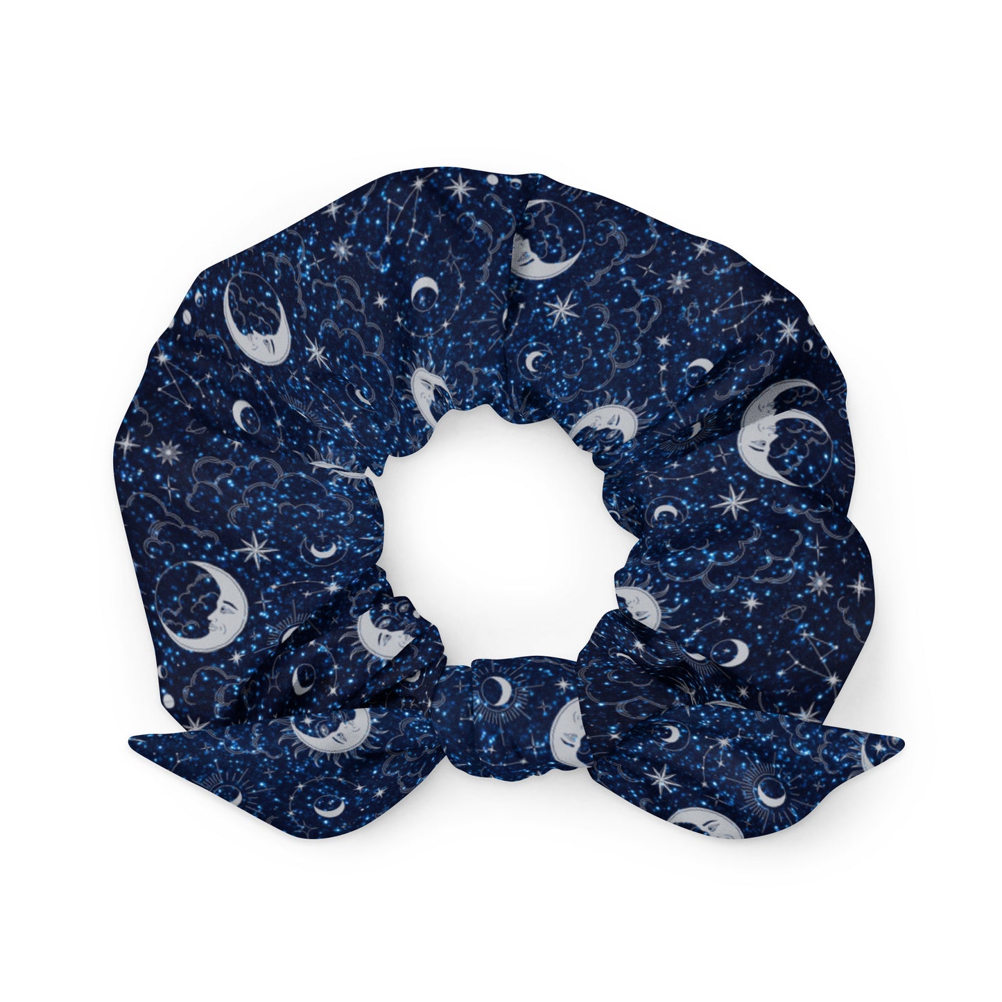 Blue Silver Glitter Moon Scrunchie