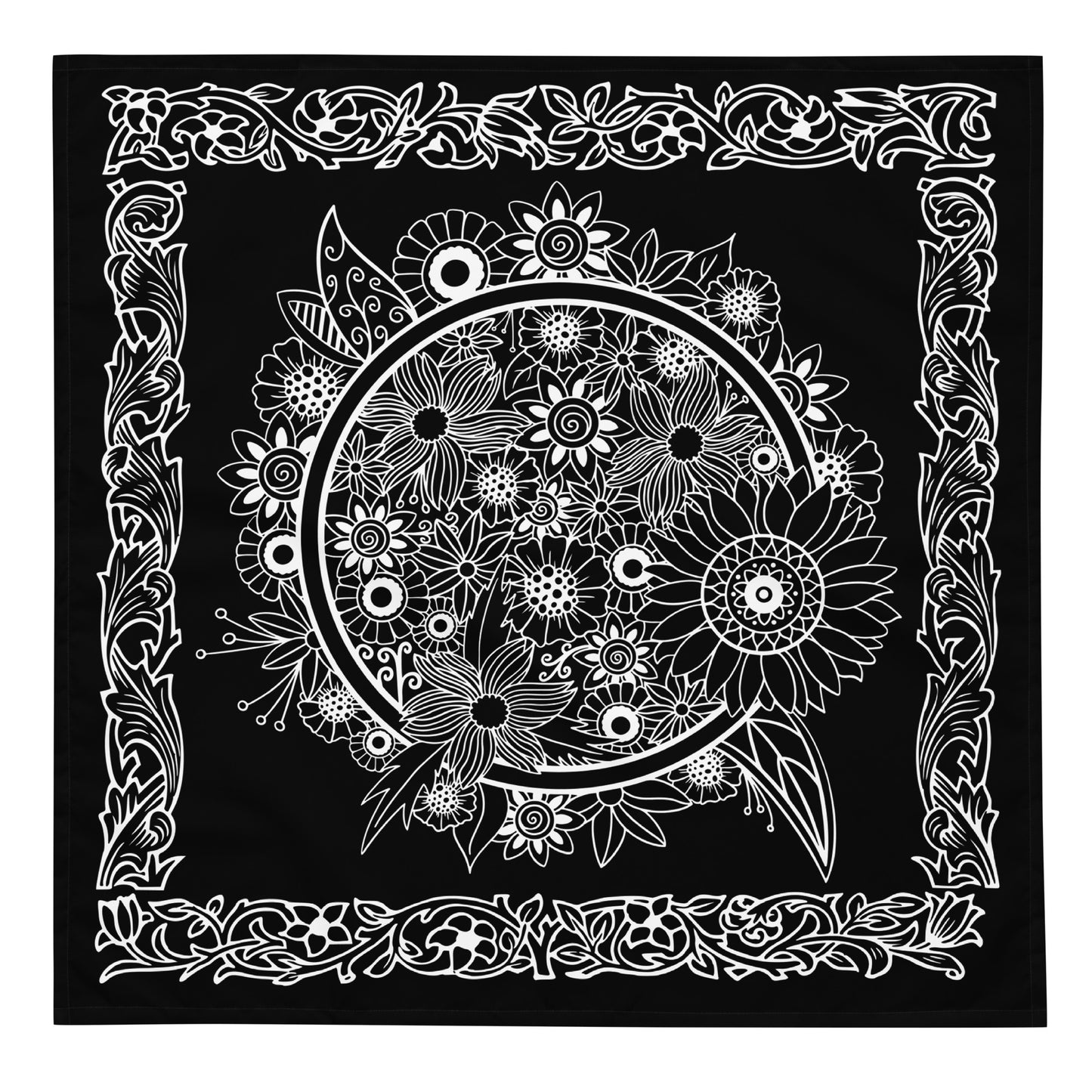 Botanical Flower Bandana - Black