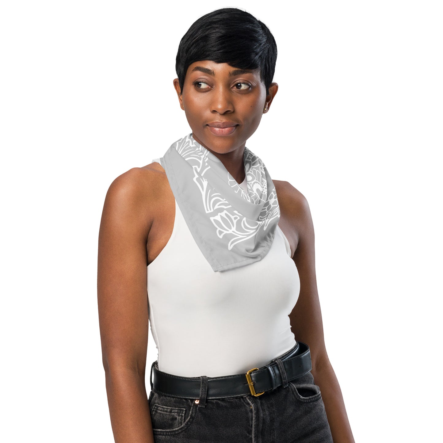 Botanical Flower Bandana - Grey