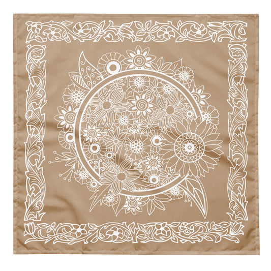 Botanical Flower Bandana - Tan Brown