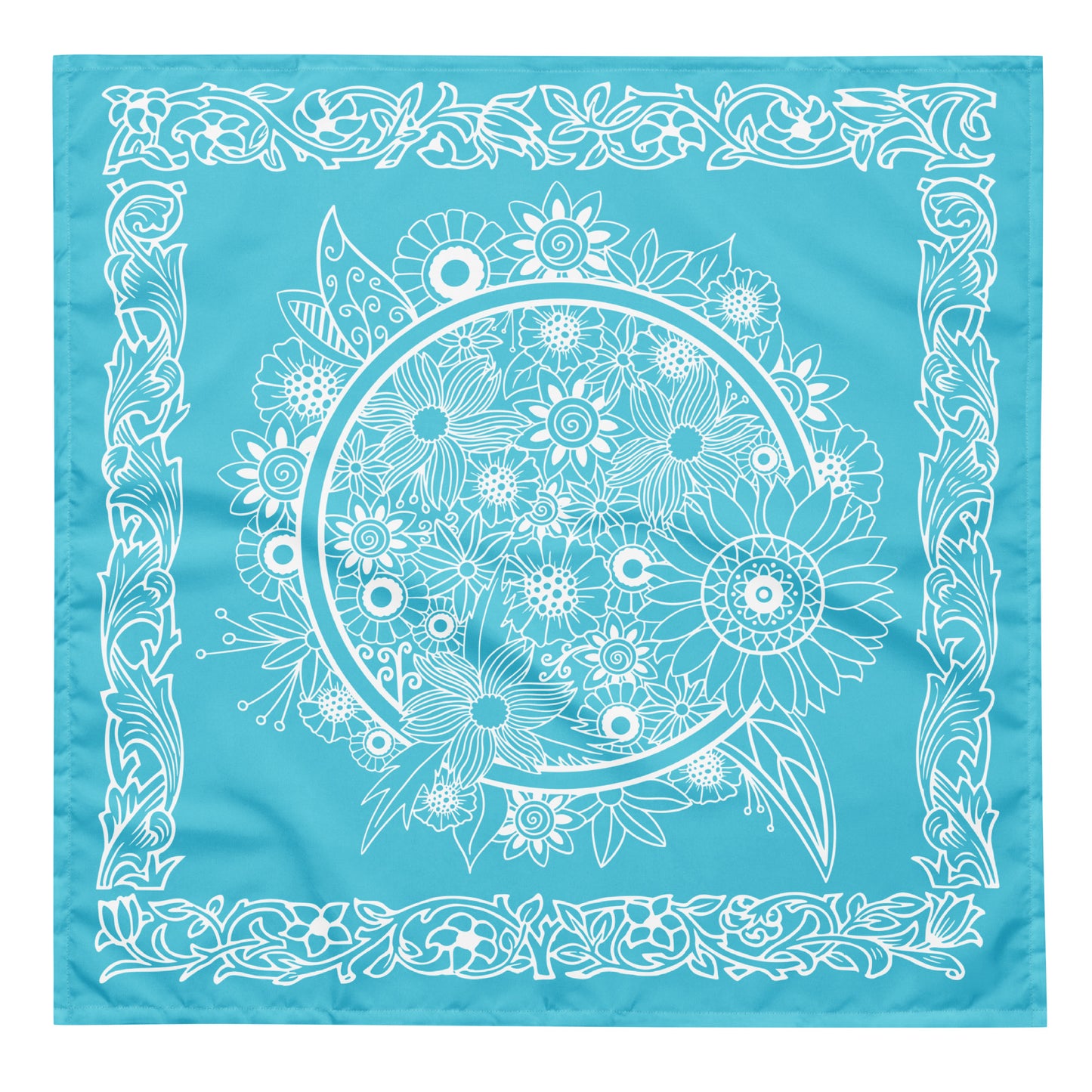 Botanical Flower Bandana - Turquoise Blue