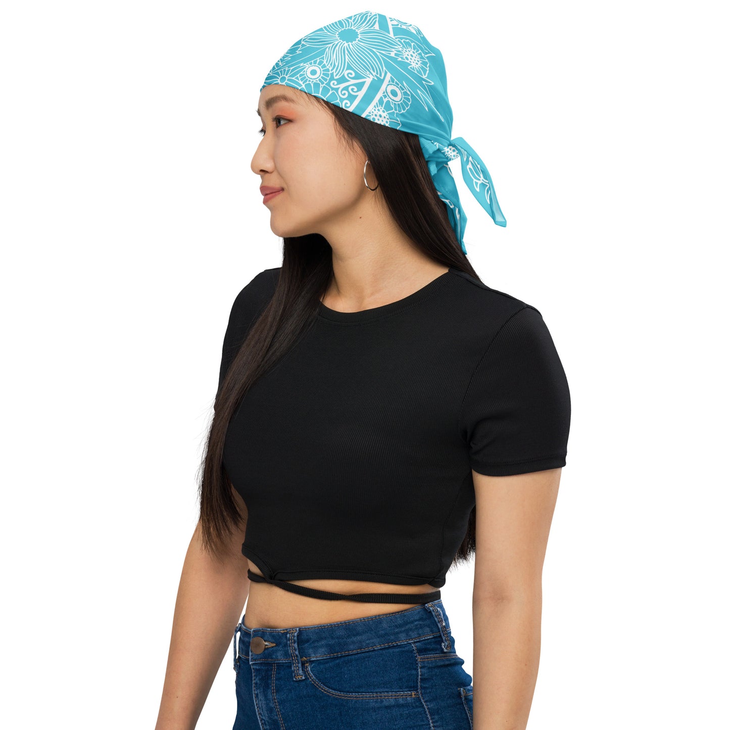 Botanical Flower Bandana - Turquoise Blue