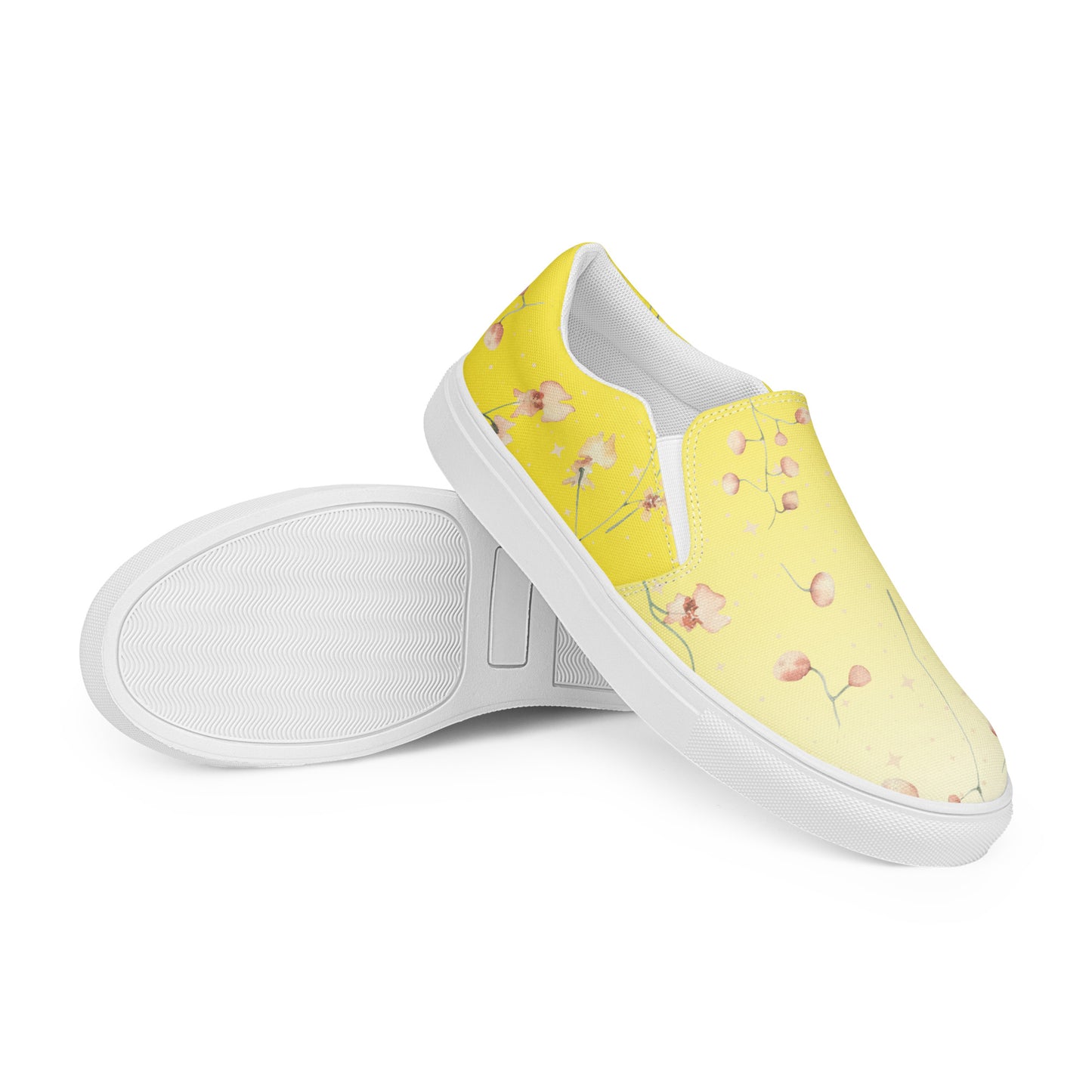 Botanical Flower womens-slip-on-canvas-shoes-yellow-right-front