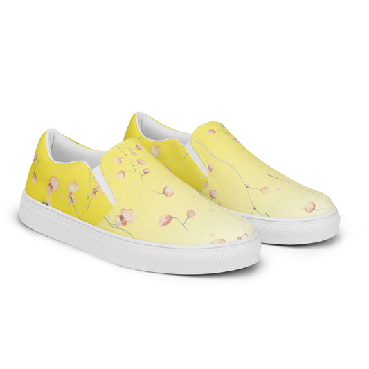 Botanical Flower womens-slip-on-canvas-shoes-yellow-right-front 1