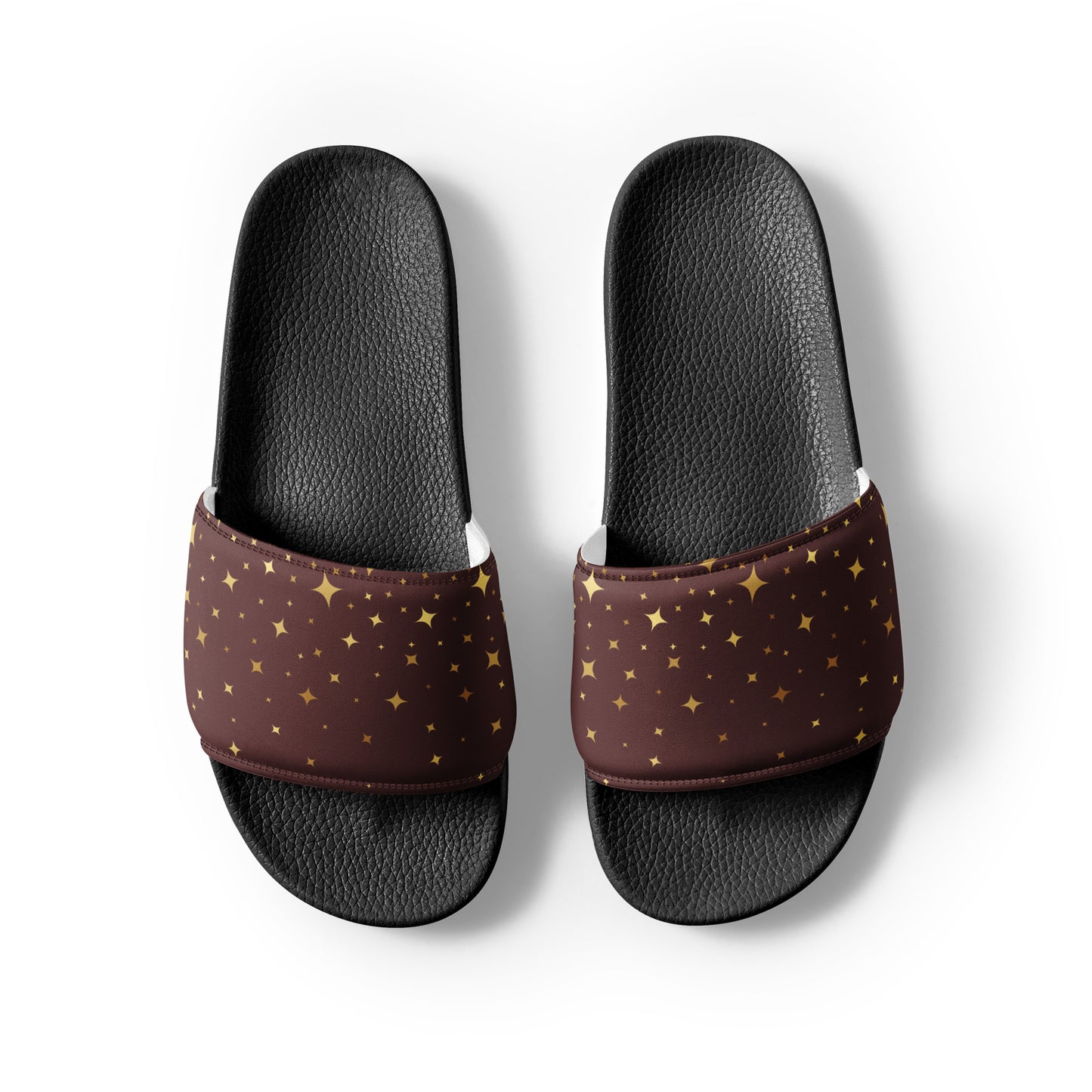 Burgundy Gold Star womens-slides-sandals black-front-2