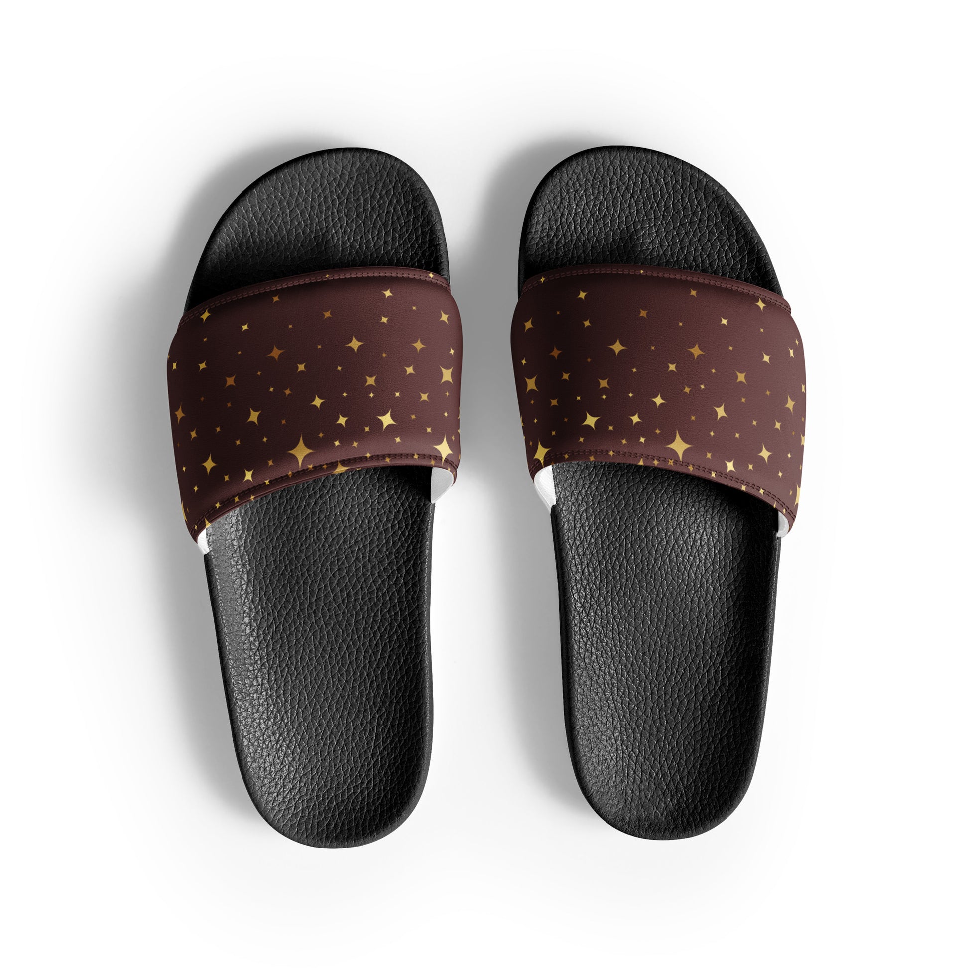 Burgundy Gold Star womens-slides-sandals black-front