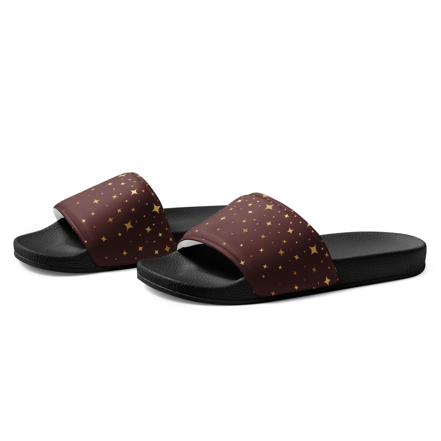 Burgundy Gold Star womens-slides-sandals black-left-front