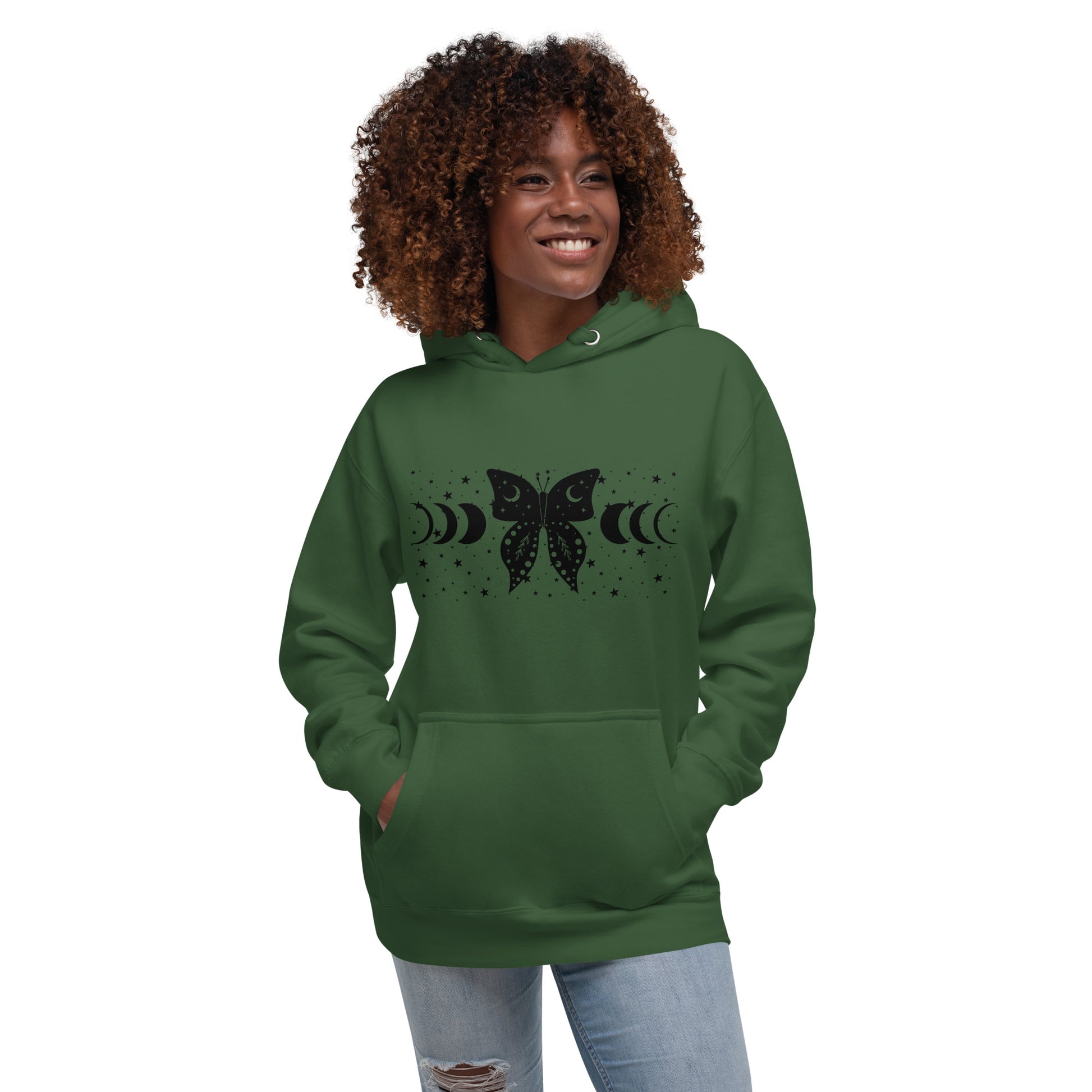 Butterfly Moon unisex-premium-hoodie-forest-green-front 2