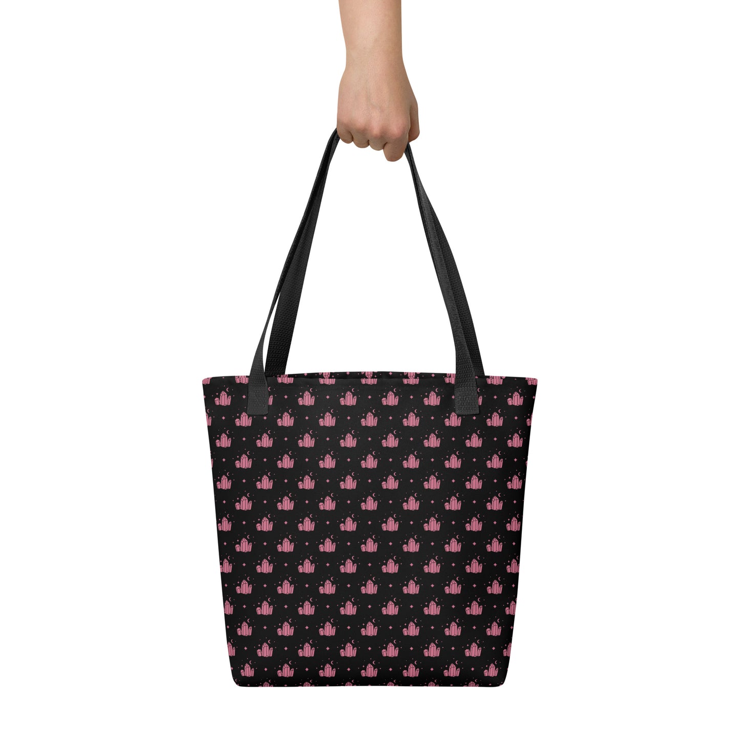 Crystal Star Black Romantic Pink Tote Bag