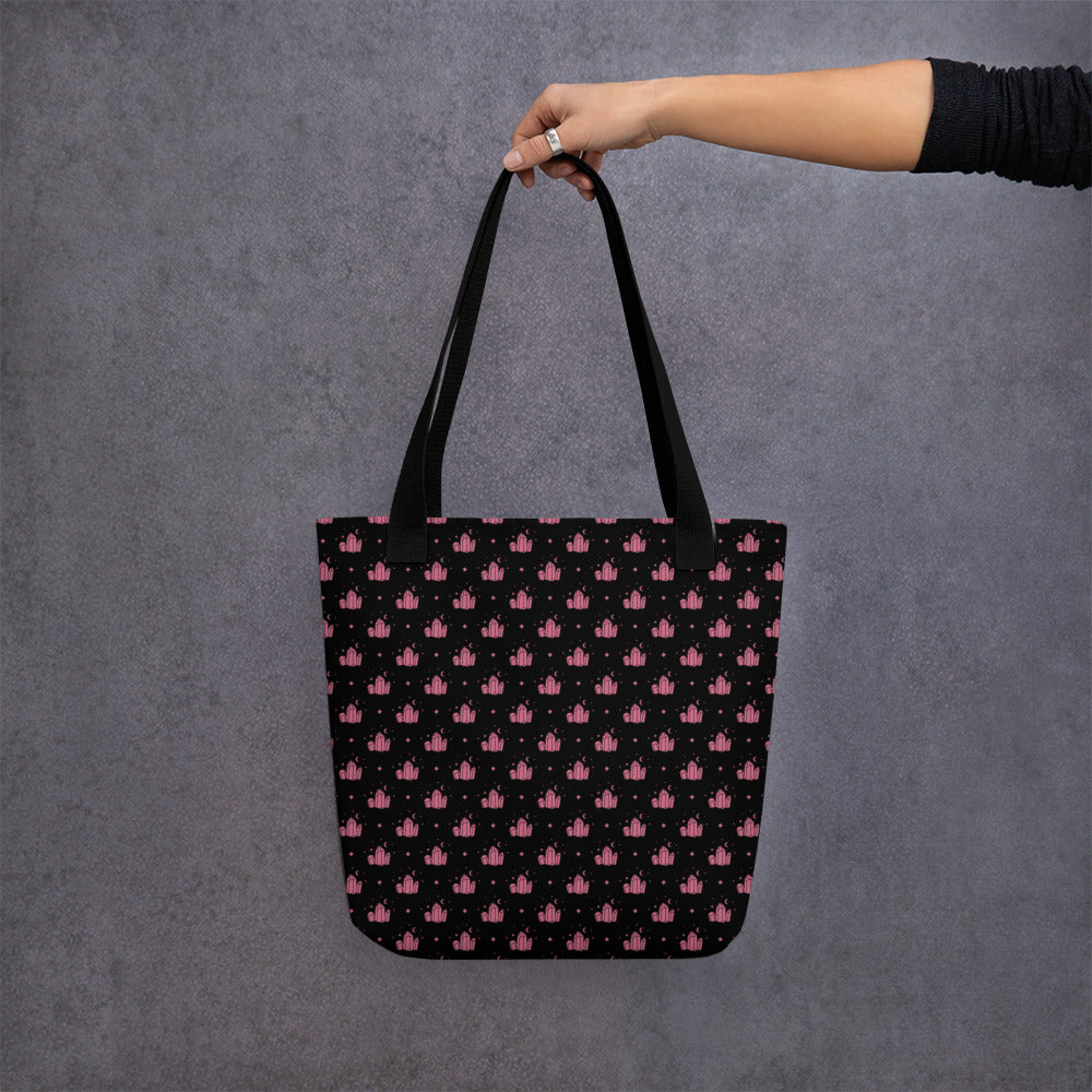 Crystal Star Black Romantic Pink Tote Bag