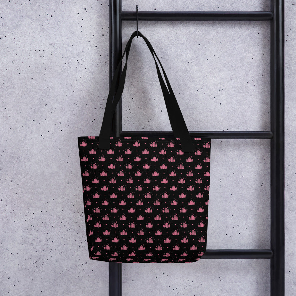 Crystal Star Black Romantic Pink Tote Bag