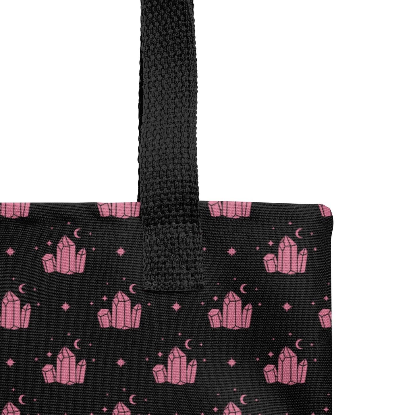 Crystal Star Black Romantic Pink Tote Bag