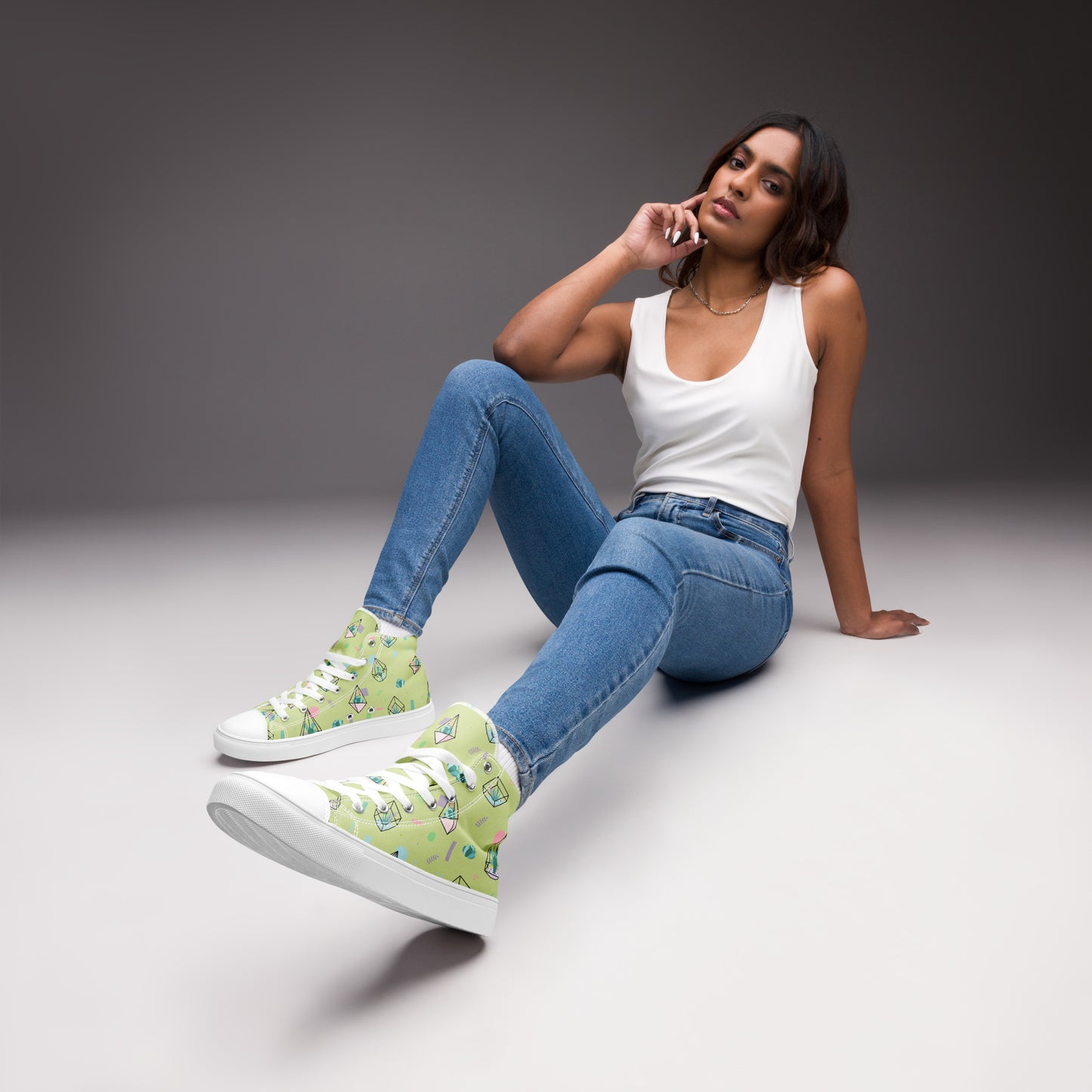 Crystal Terrarium Reef Green Women’s High Top Canvas Shoes