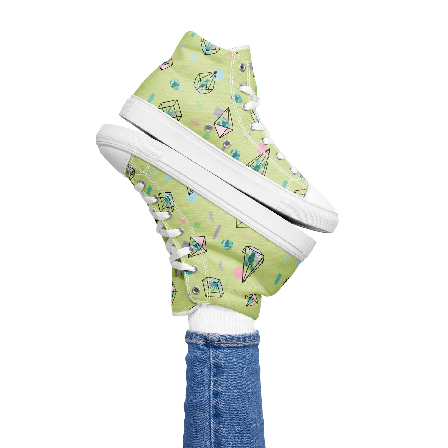 Crystal Terrarium Reef Green Women’s High Top Canvas Shoes