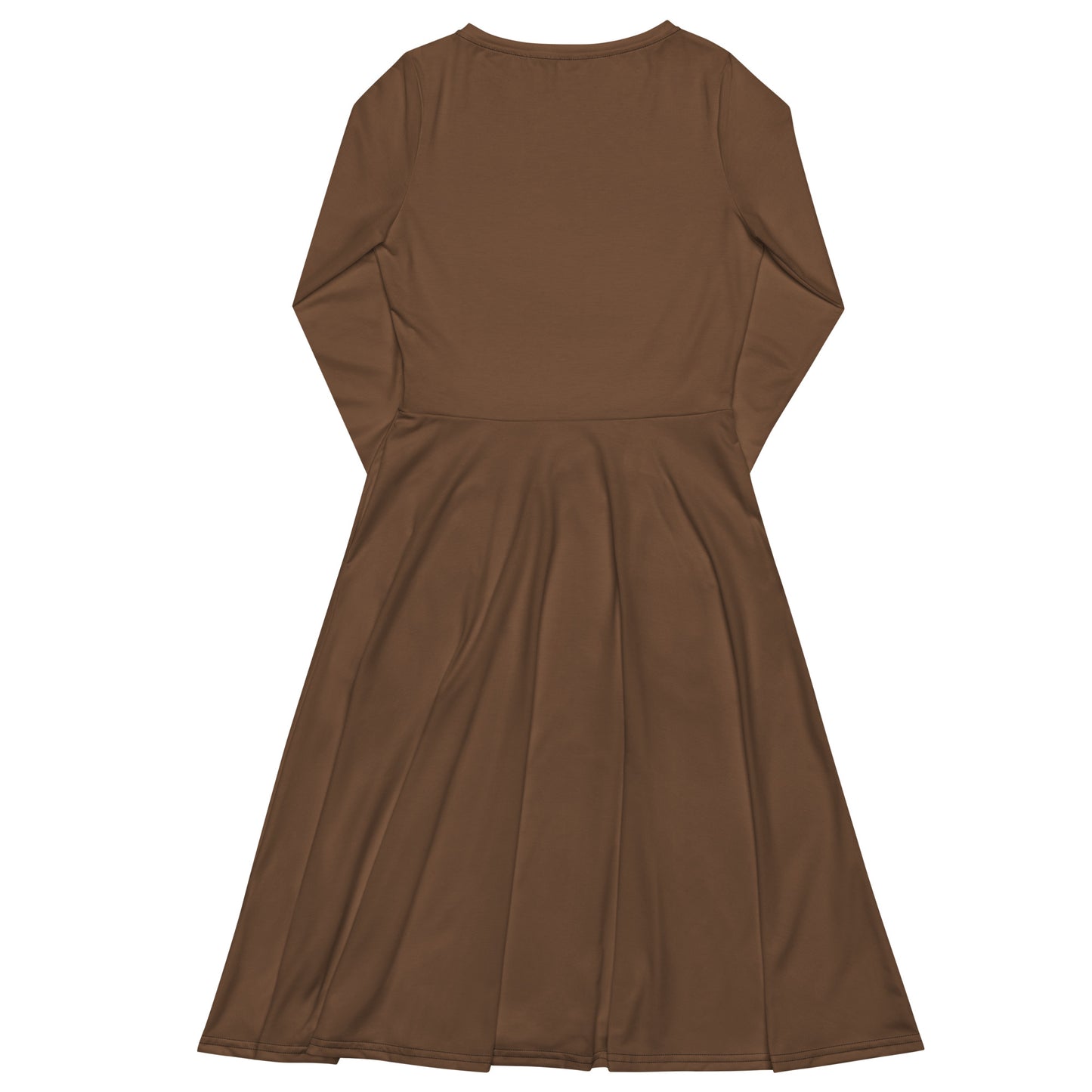 Earth brown-long-sleeve-midi-dress-back-flat