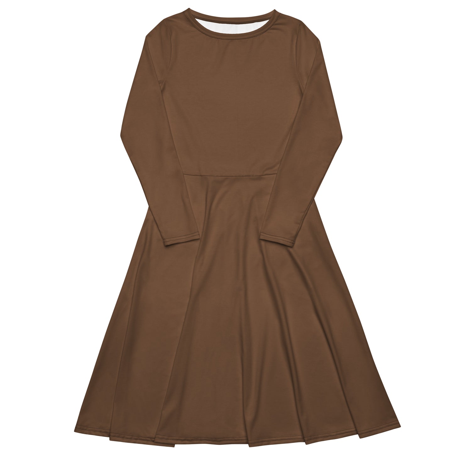 Earth brown-long-sleeve-midi-dress-front-flat