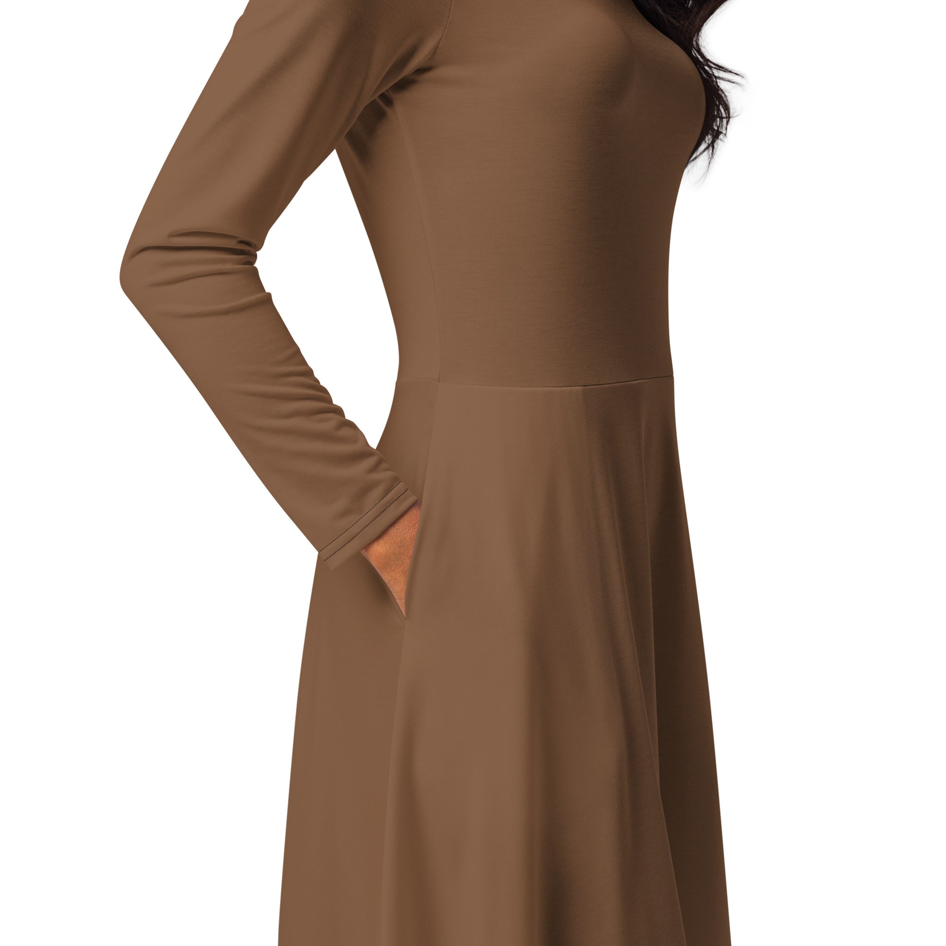 Earth brown-long-sleeve-midi-dress-product-details-3